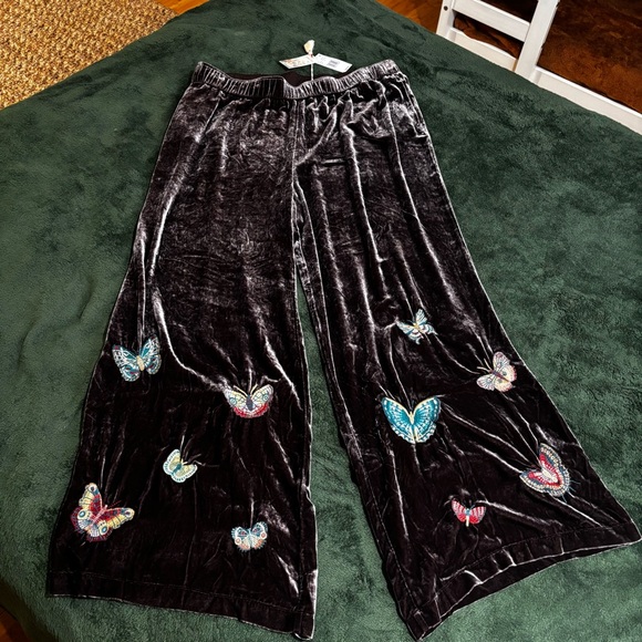 NWT JOHNNY WAS XXL Embroidered Velvet Butterfly Wide Leg Luciana Pants - Picture 6 of 6